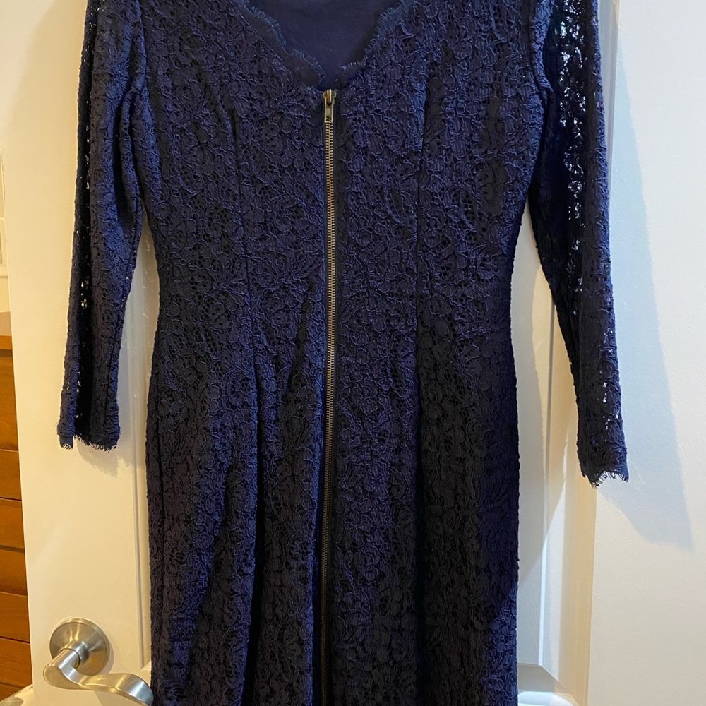 Adrianna Papell navy lace long sleeve dress